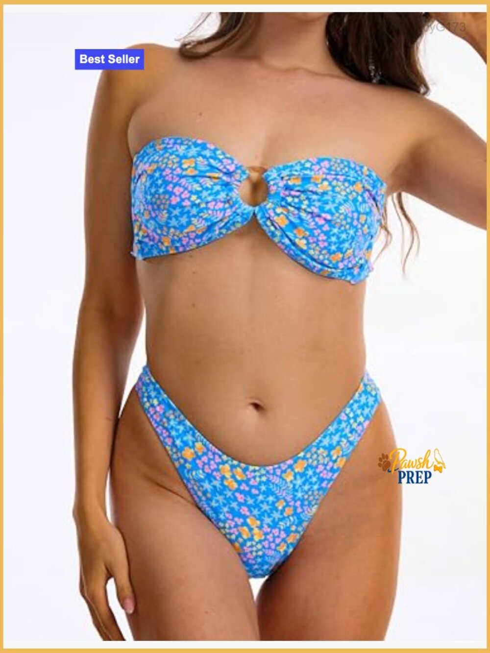 Floral Printed Bandeau Thong Cheeky Bikini Set High Cut Tie Side - Picture 5 of 7